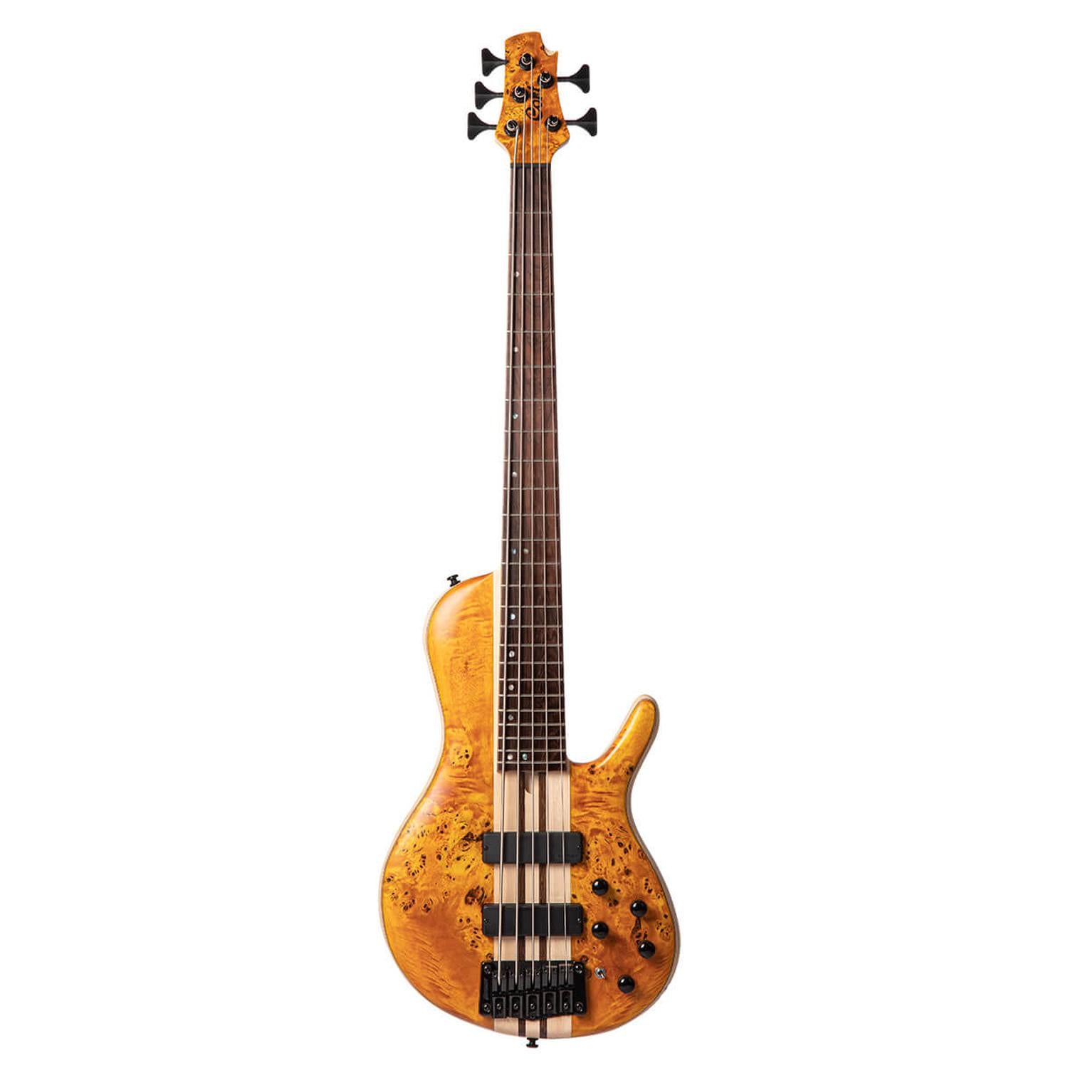 Cort Bass Guitars Amber Open Pore Cort A5 PLUS SC Single Cut 5-Strings Bass Guitar with Case - Amber Open Pore