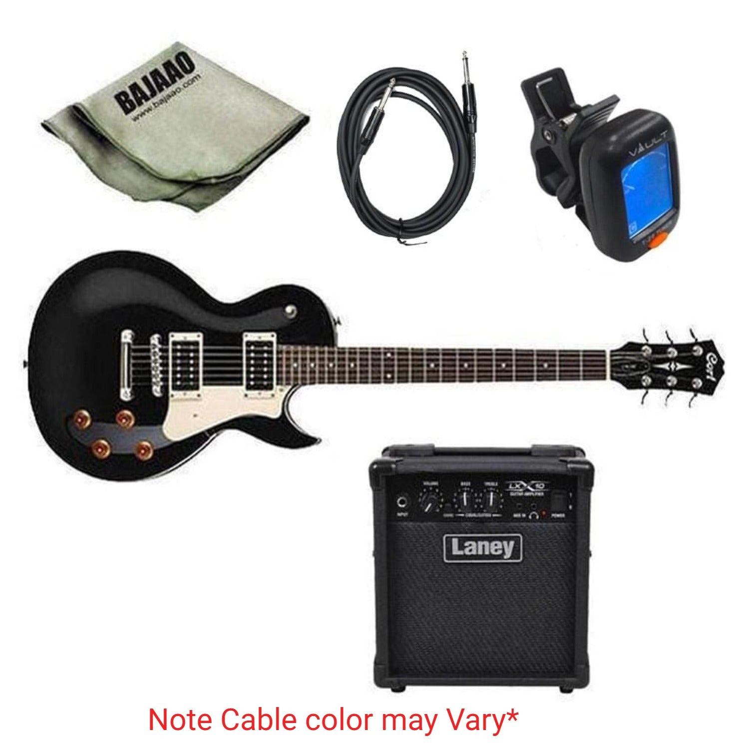Cort Electric Guitars Bundles Cort CR100 Les Paul Style Electric Guitar Standard Guitar Bundle with Amplifier, Tuner, Cable and Polishing Cloth #title_black-with-laney-lx10