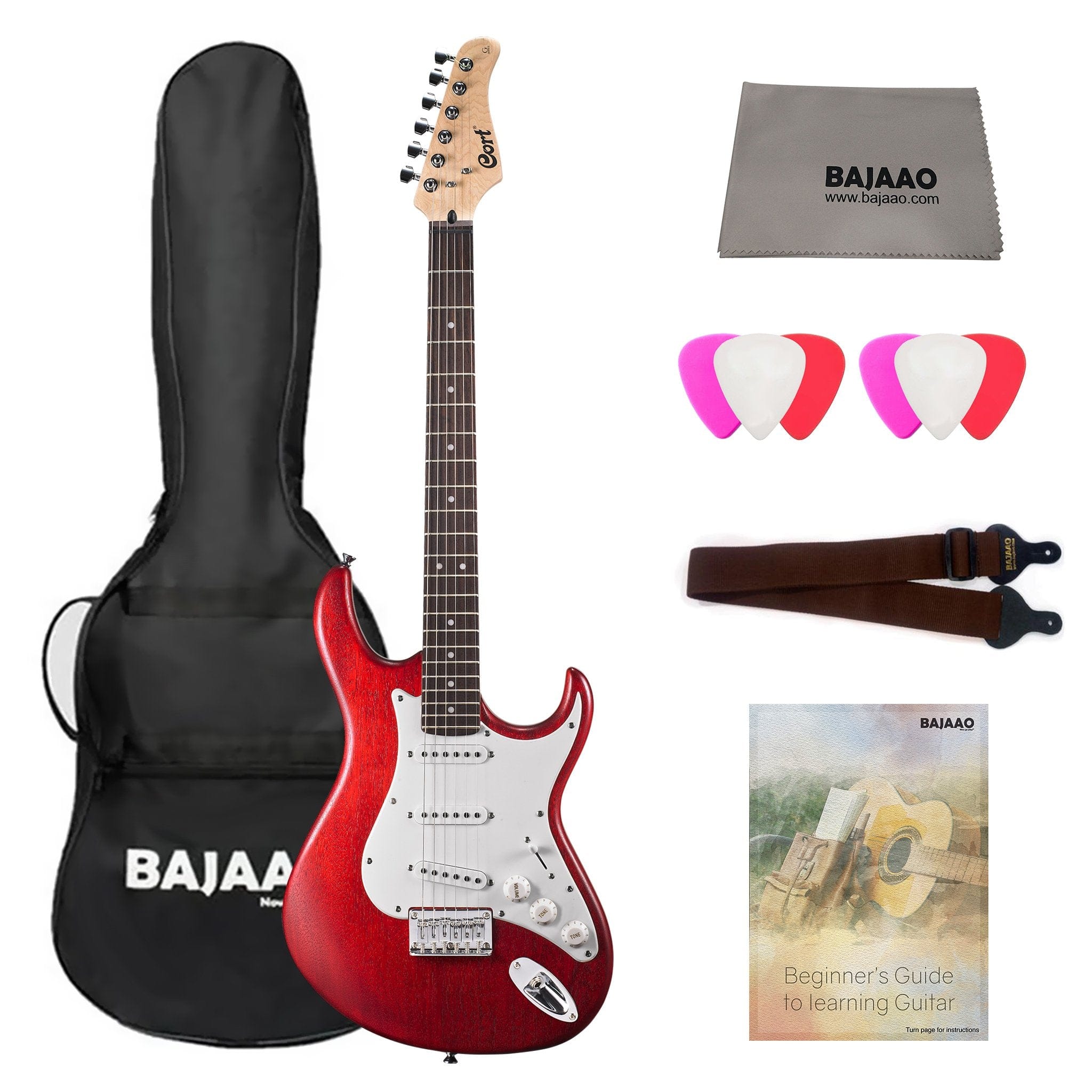 cort electric guitars bundles open pore black cherry cort g100 electric guitar bundle with gigbag, cloth, picks, strap & ebook #color_open-pore-black-cherry