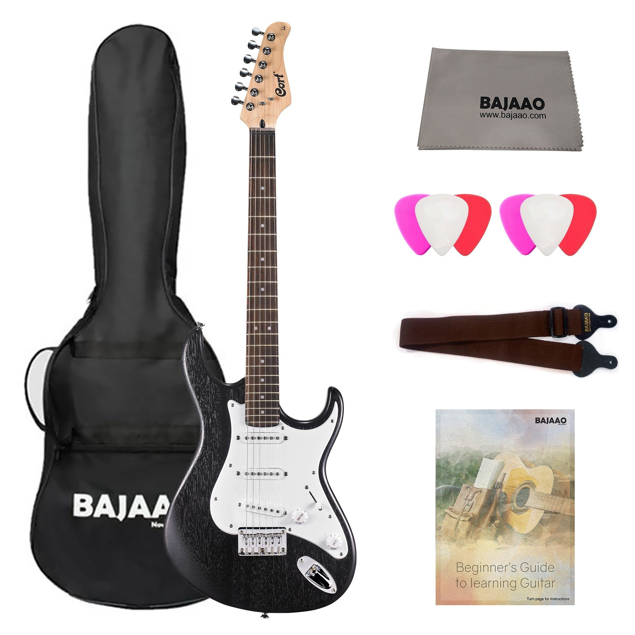 cort electric guitars bundles open pore black cort g100 electric guitar bundle with gigbag, cloth, picks, strap & ebook