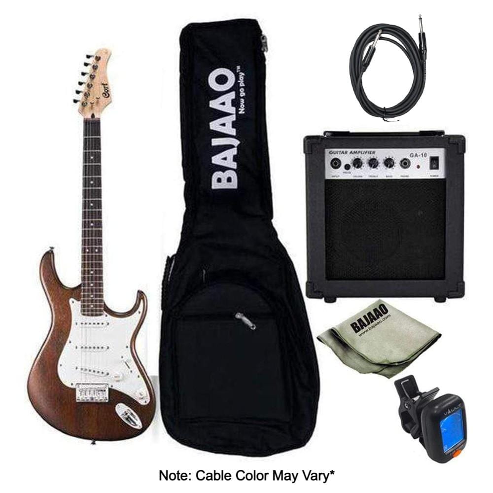 cort electric guitars bundles openpore walnut cort g100 standard electric guitar bundle with amplifier, tuner, cable and polishing cloth