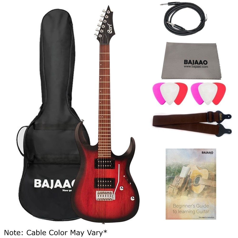 cort electric guitars cort x100 6-string electric guitar with dust cover, strap, picks, cloth, cable & ebook