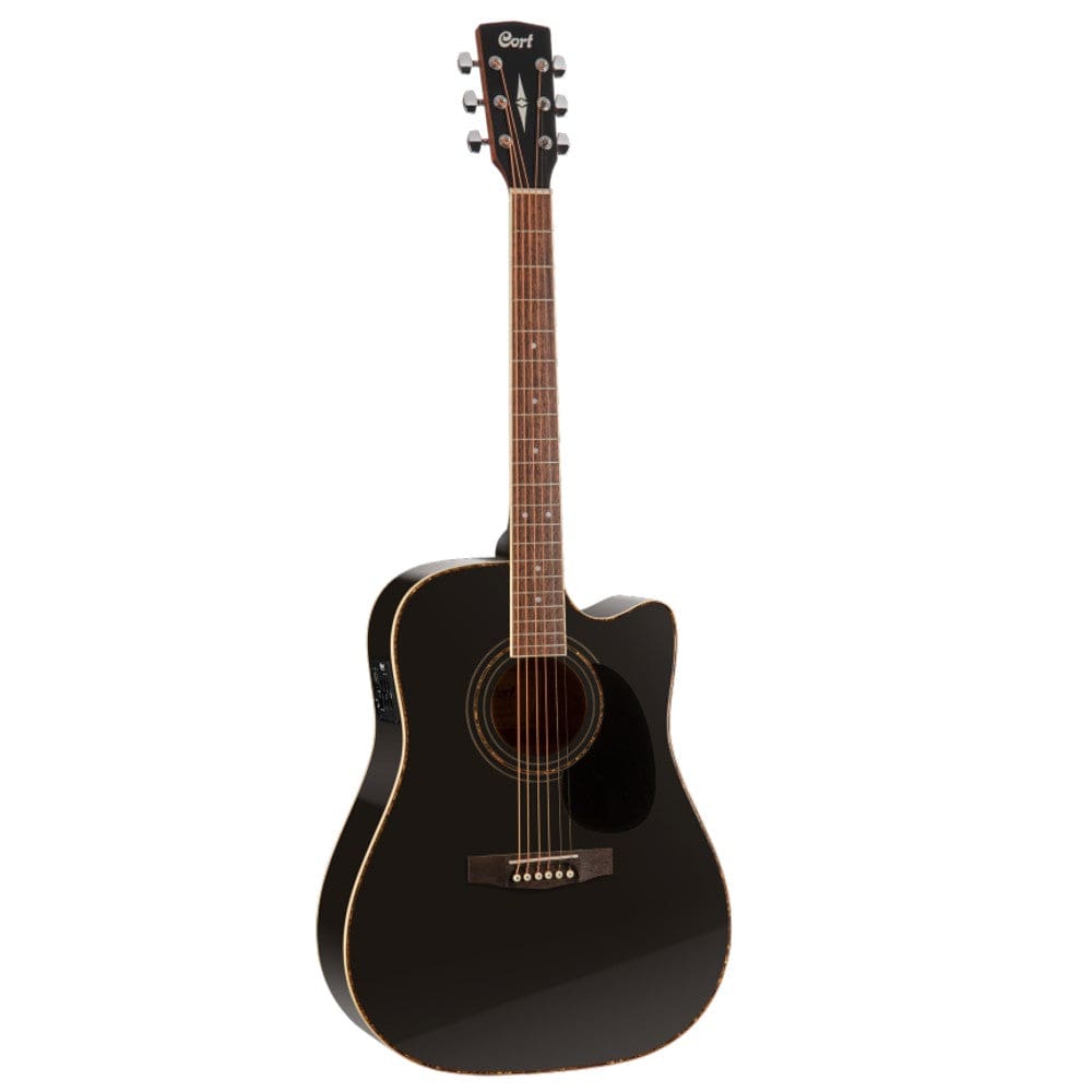 cort electro acoustic guitar bundles black cort ad880ce cutaway electro acoustic guitar with gigbag, strap, polishing cloth, pick and ebook #color_black