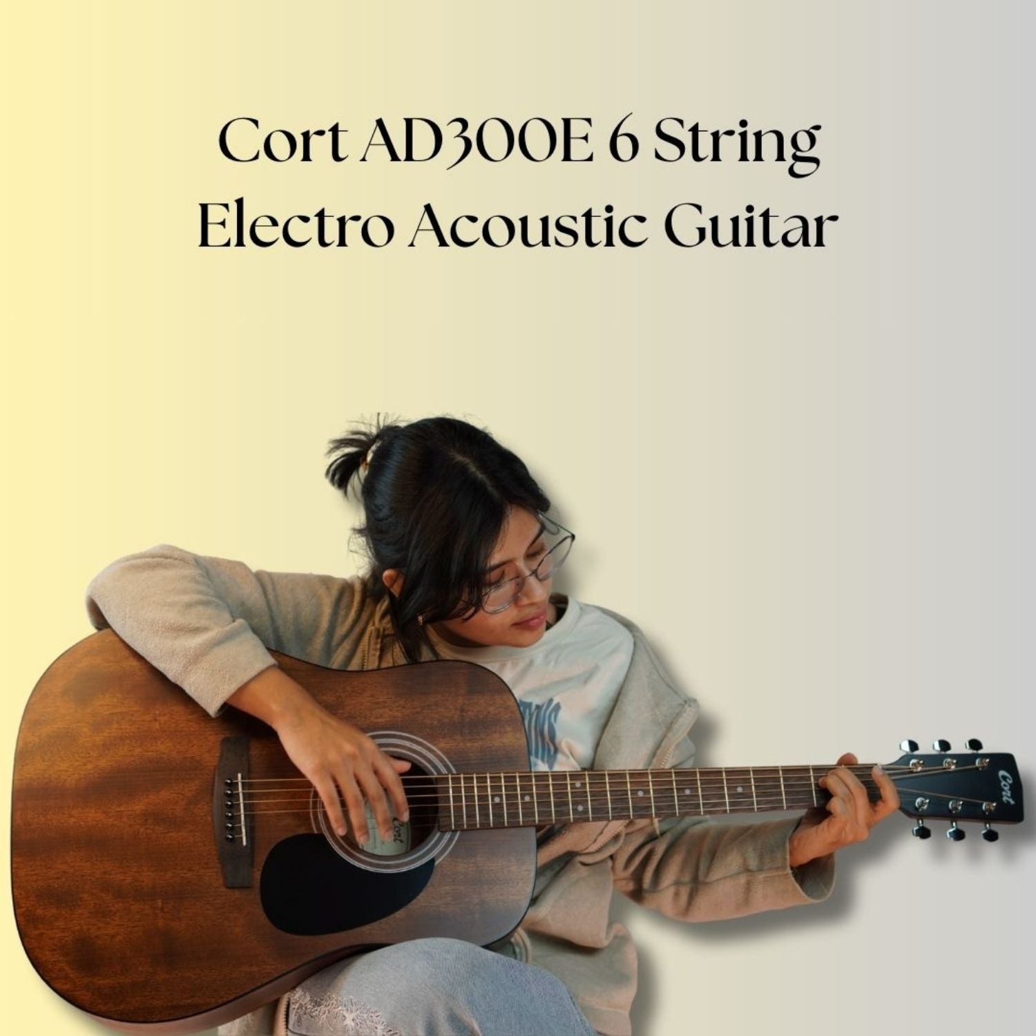 Cort Electro Acoustic Guitars Cort AD300E 6 String Electro Acoustic Guitar #color_mahogany,type_bundle