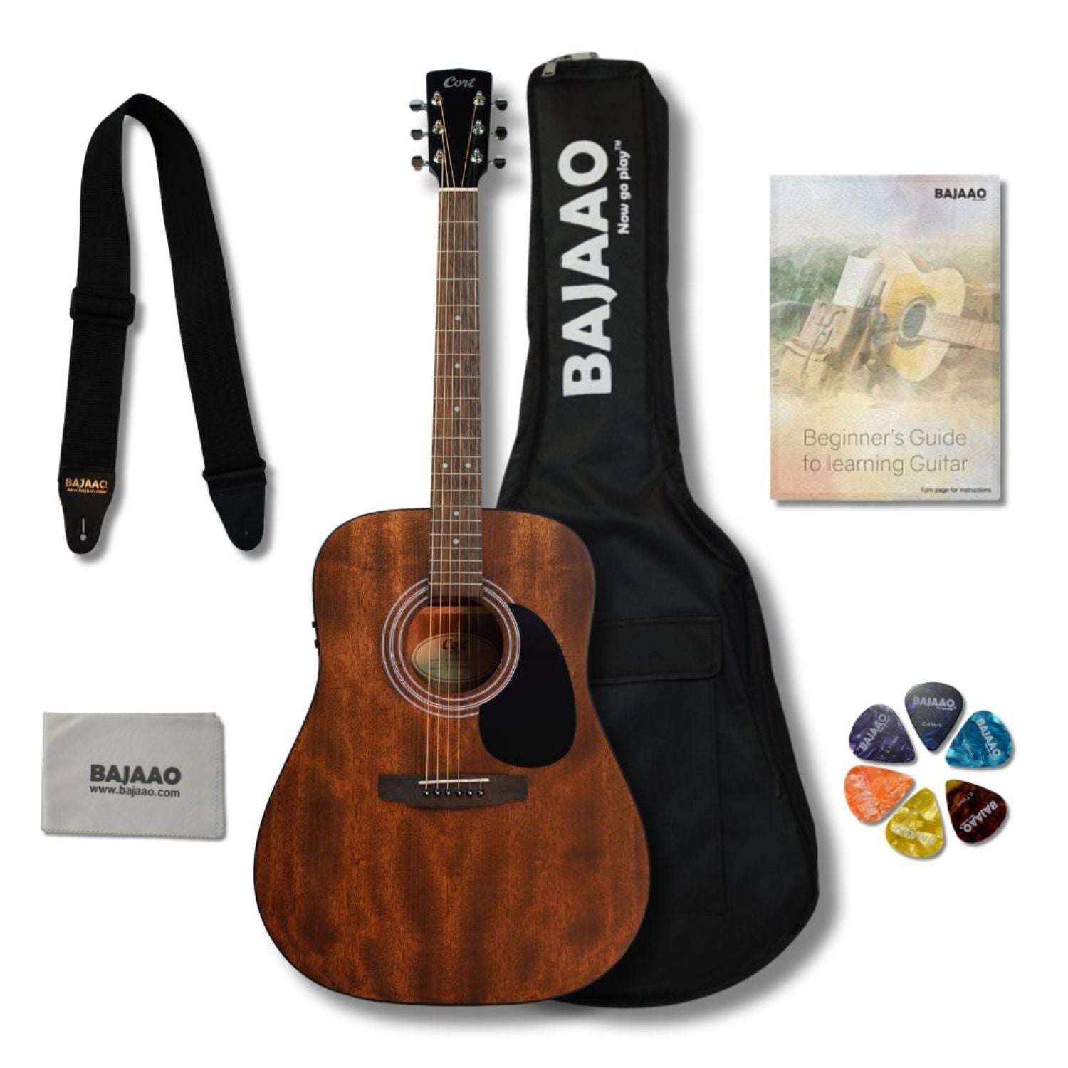 Cort Electro Acoustic Guitars Mahogany / Bundle Cort AD300E 6 String Electro Acoustic Guitar #color_mahogany,type_bundle
