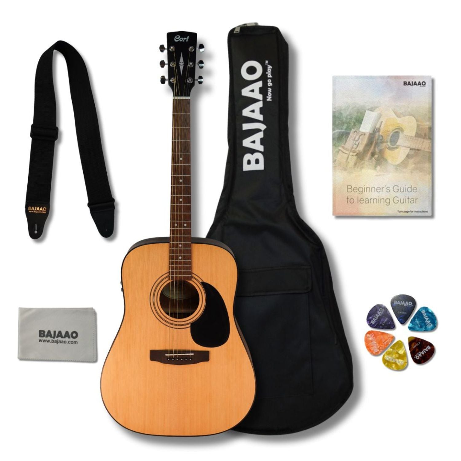 Cort Electro Acoustic Guitars Open Pore / Bundle Cort AD300E 6 String Electro Acoustic Guitar #color_open-pore,type_bundle