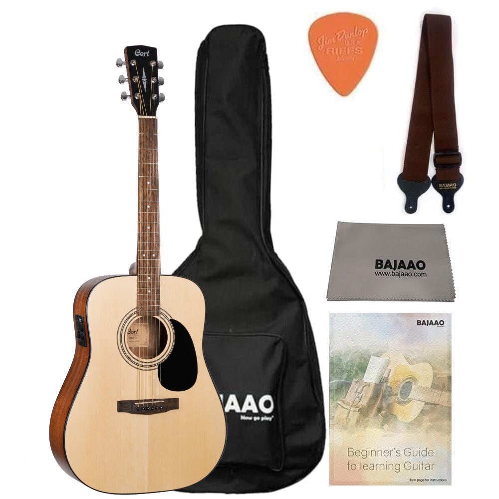 cort electro acoustic guitars open pore natural cort ad810e dreadnought electro acoustic guitar with gigbag, strap, polishing cloth, pick and ebook