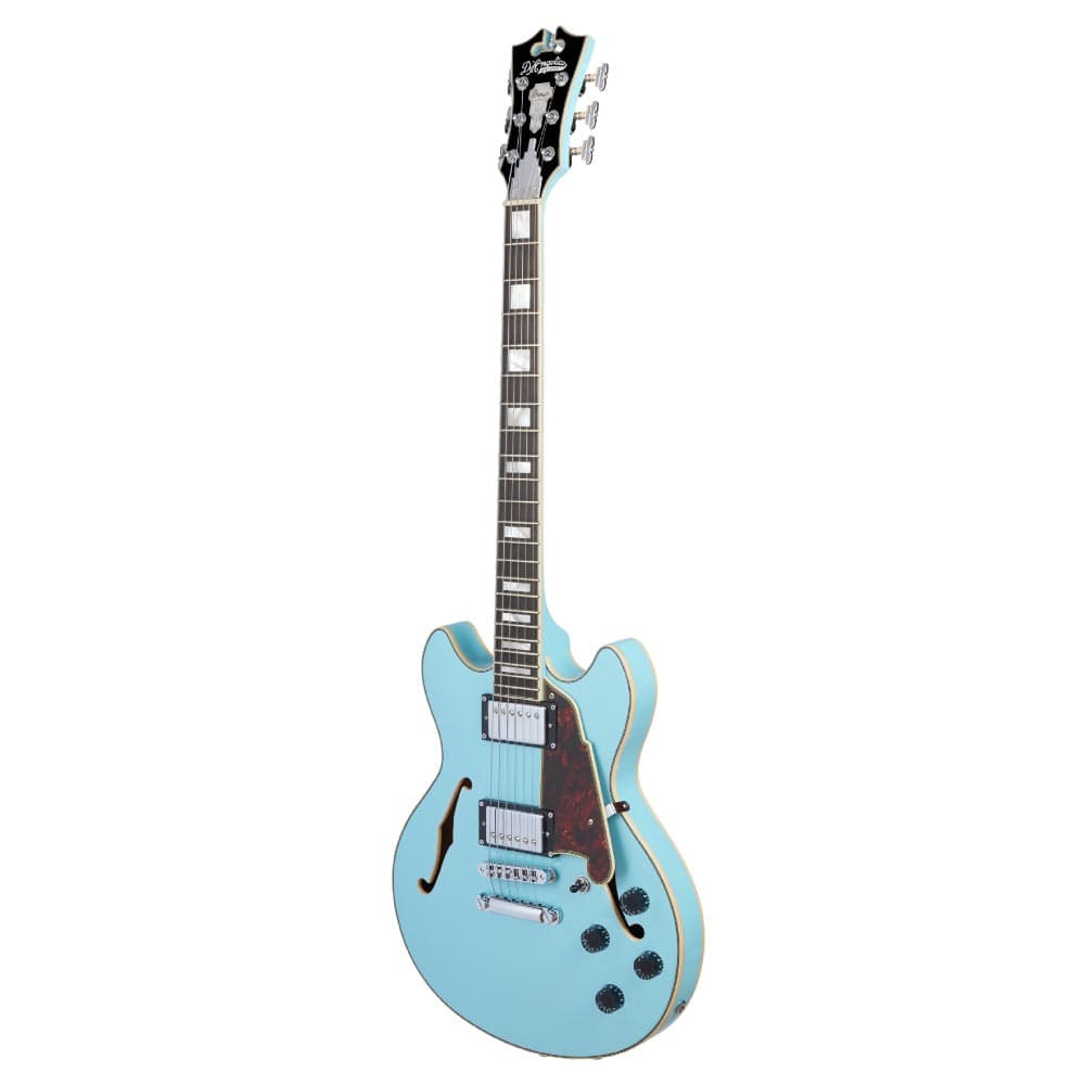 d'angelico electric guitars d'angelico premier mini dc semi-hollow 6 string electric guitar #color_sky-blue
