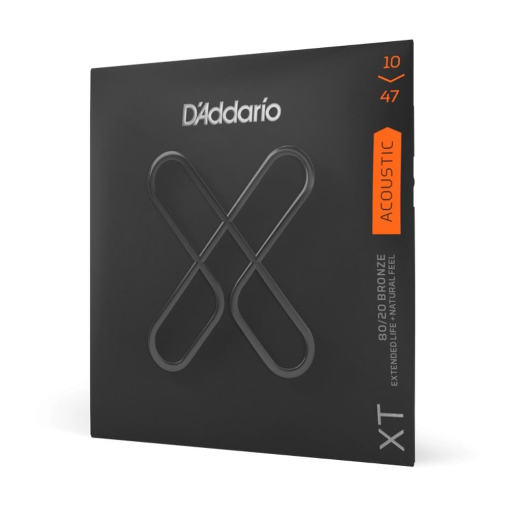 daddario acoustic guitar strings .010-.047 extra light d'addario xt 80/20 bronze acoustic guitar strings coated set