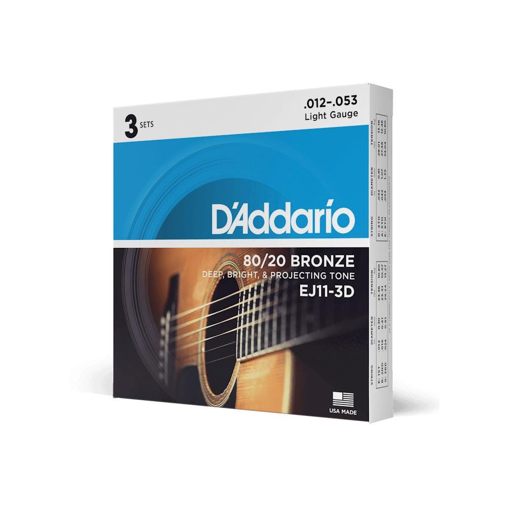 daddario acoustic guitar strings d'addario ej11 3d 3 pack bronze acoustic guitar string