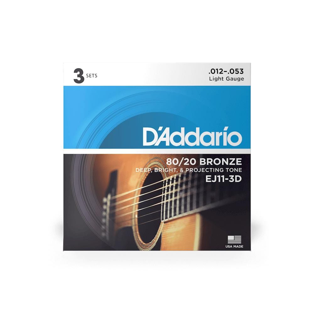 daddario acoustic guitar strings d'addario ej11 3d 3 pack bronze acoustic guitar string