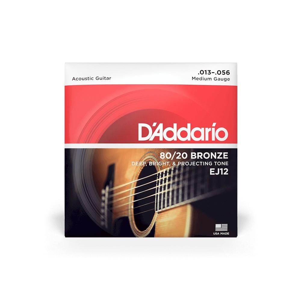 daddario acoustic guitar strings d'addario ej12 80/20 bronze medium acoustic guitar string set