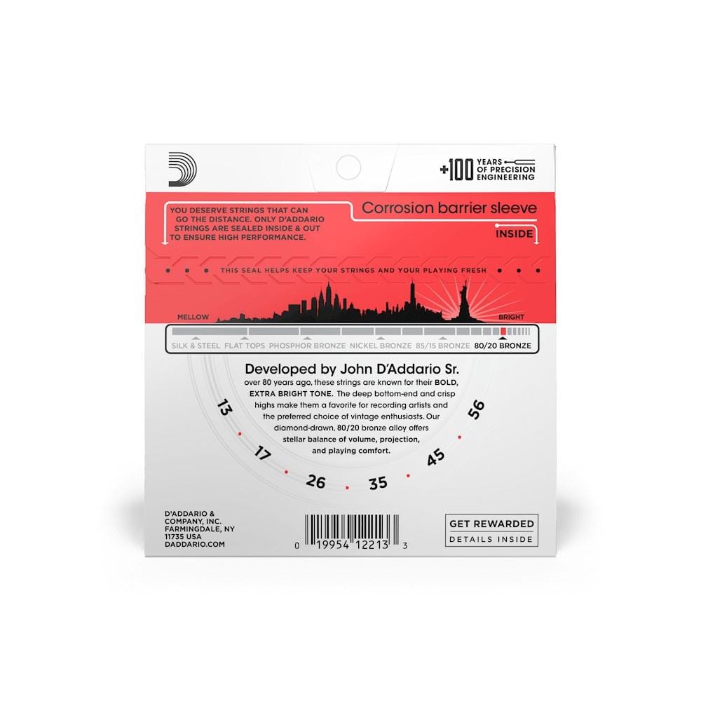 daddario acoustic guitar strings d'addario ej12 80/20 bronze medium acoustic guitar string set