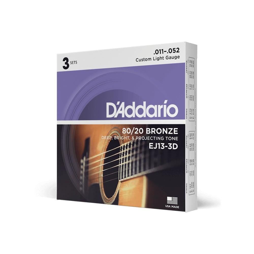 daddario acoustic guitar strings d'addario ej13 3d 3 pack bronze acoustic guitar string