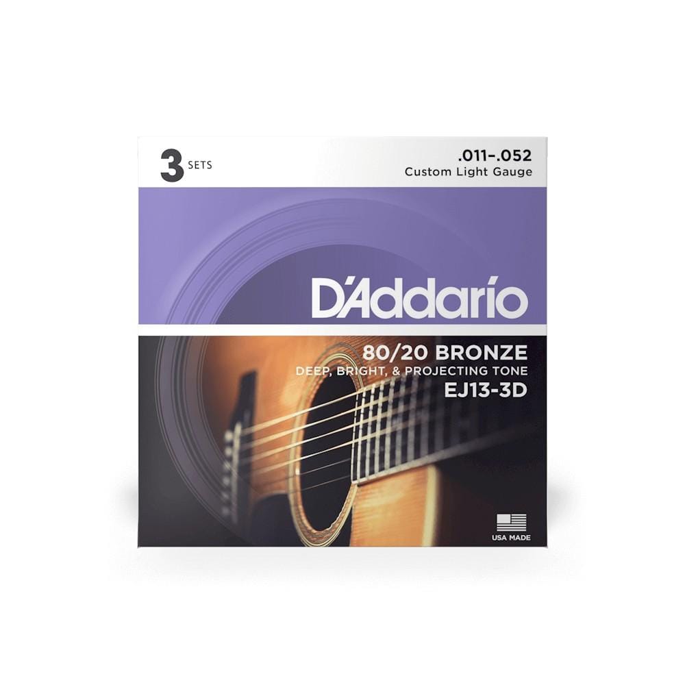 daddario acoustic guitar strings d'addario ej13 3d 3 pack bronze acoustic guitar string