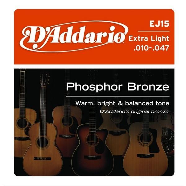 daddario acoustic guitar strings d'addario ej15 phosphor bronze extralight acoustic strings