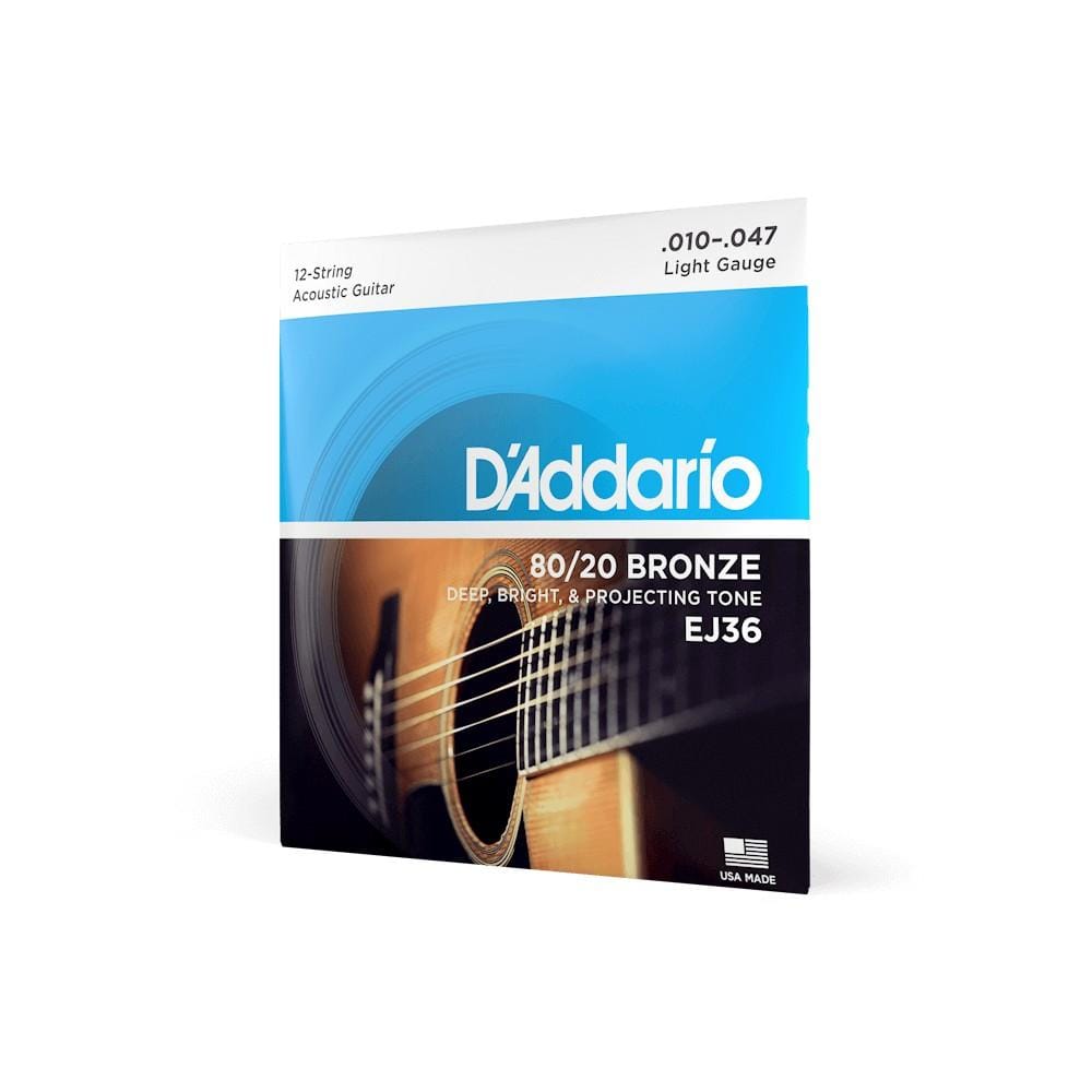 daddario acoustic guitar strings d'addario ej36 80/20 bronze light acoustic guitar 12 string set