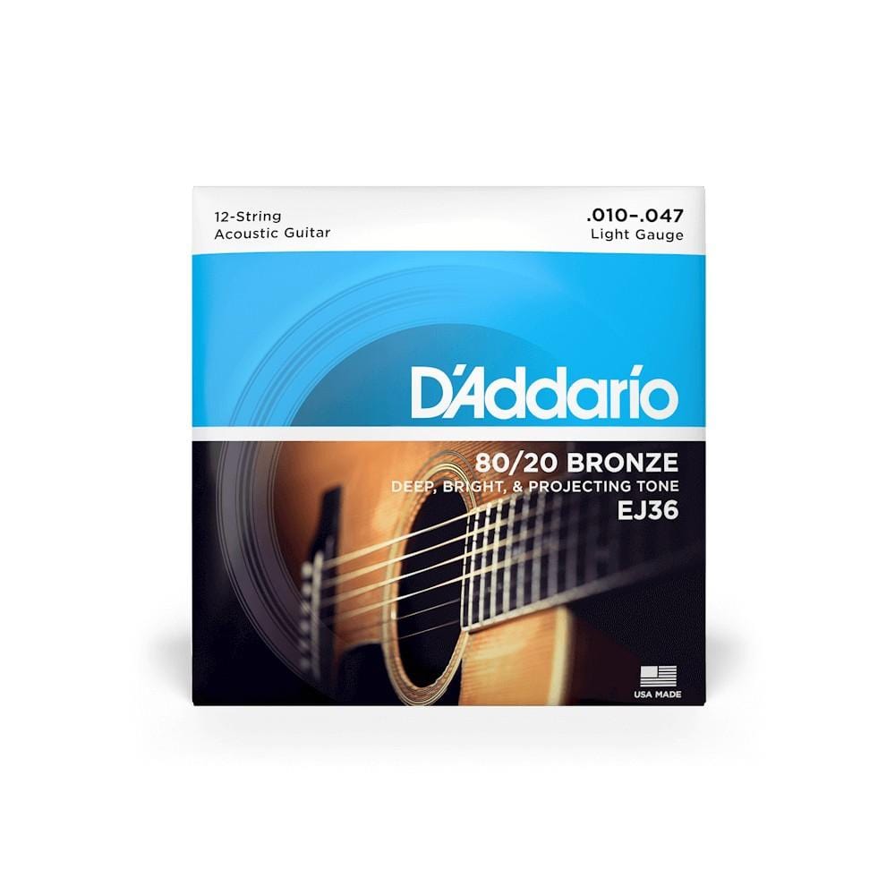 daddario acoustic guitar strings d'addario ej36 80/20 bronze light acoustic guitar 12 string set
