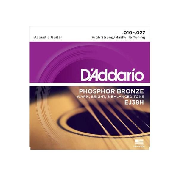 daddario acoustic guitar strings d'addario ej38h acoustic guitar strings - phosphor bronze, high strung/nashville