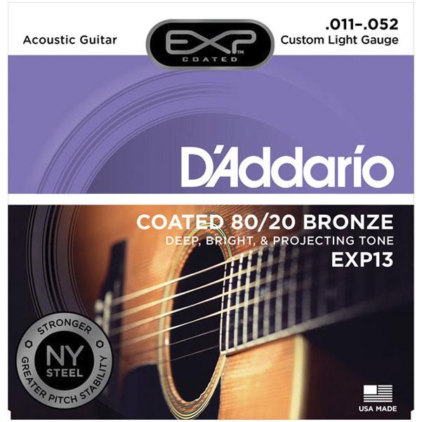 daddario acoustic guitar strings d'addario exp13 coated 80/20 bronze light acoustic strings
