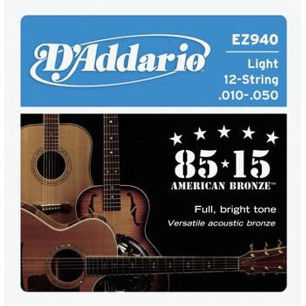 daddario acoustic guitar strings d'addario ez940 12-string 85/15 acoustic guitar strings