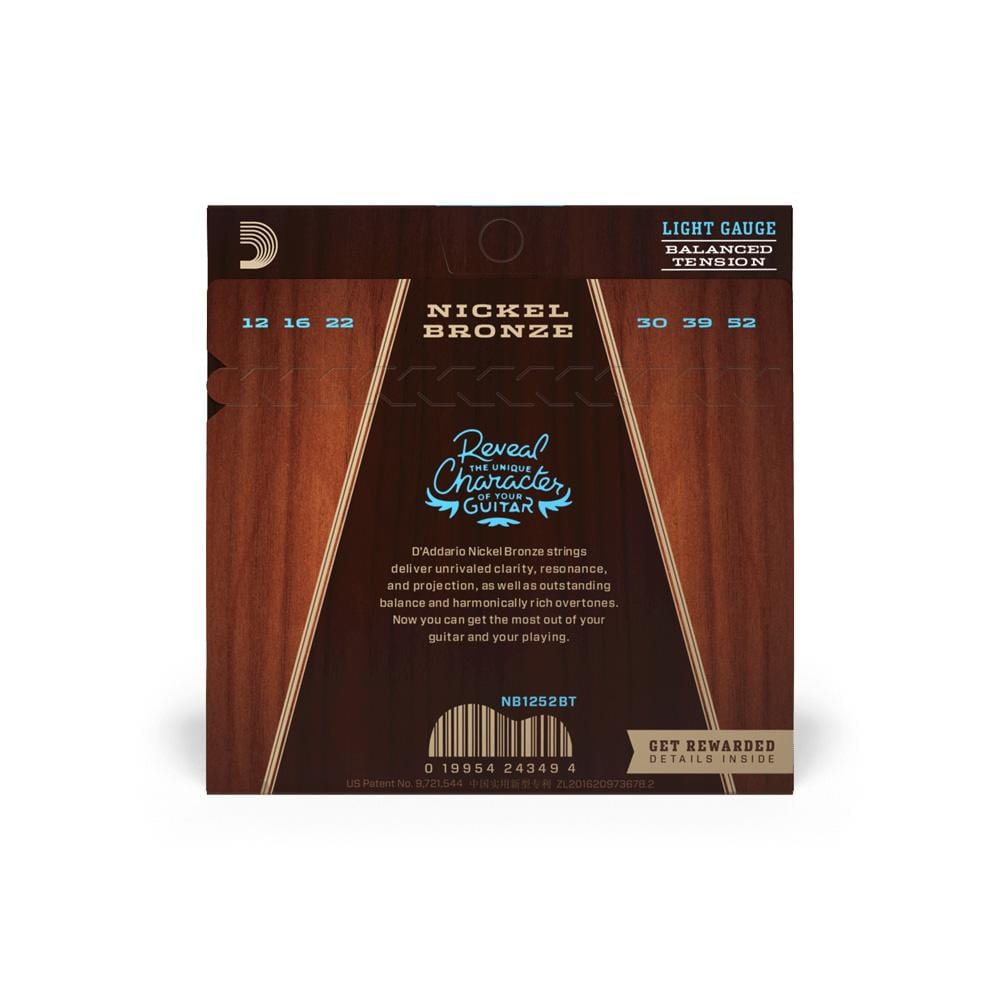 daddario acoustic guitar strings d'addario nb1252bt nickel bronze balanced tension lite acoustic guitar string set