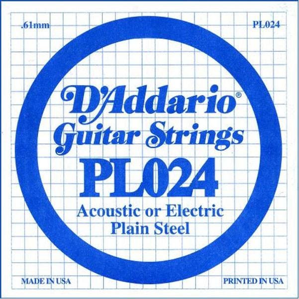 daddario acoustic guitar strings d'addario pl024 single plain steel .024 guitar string set of 3