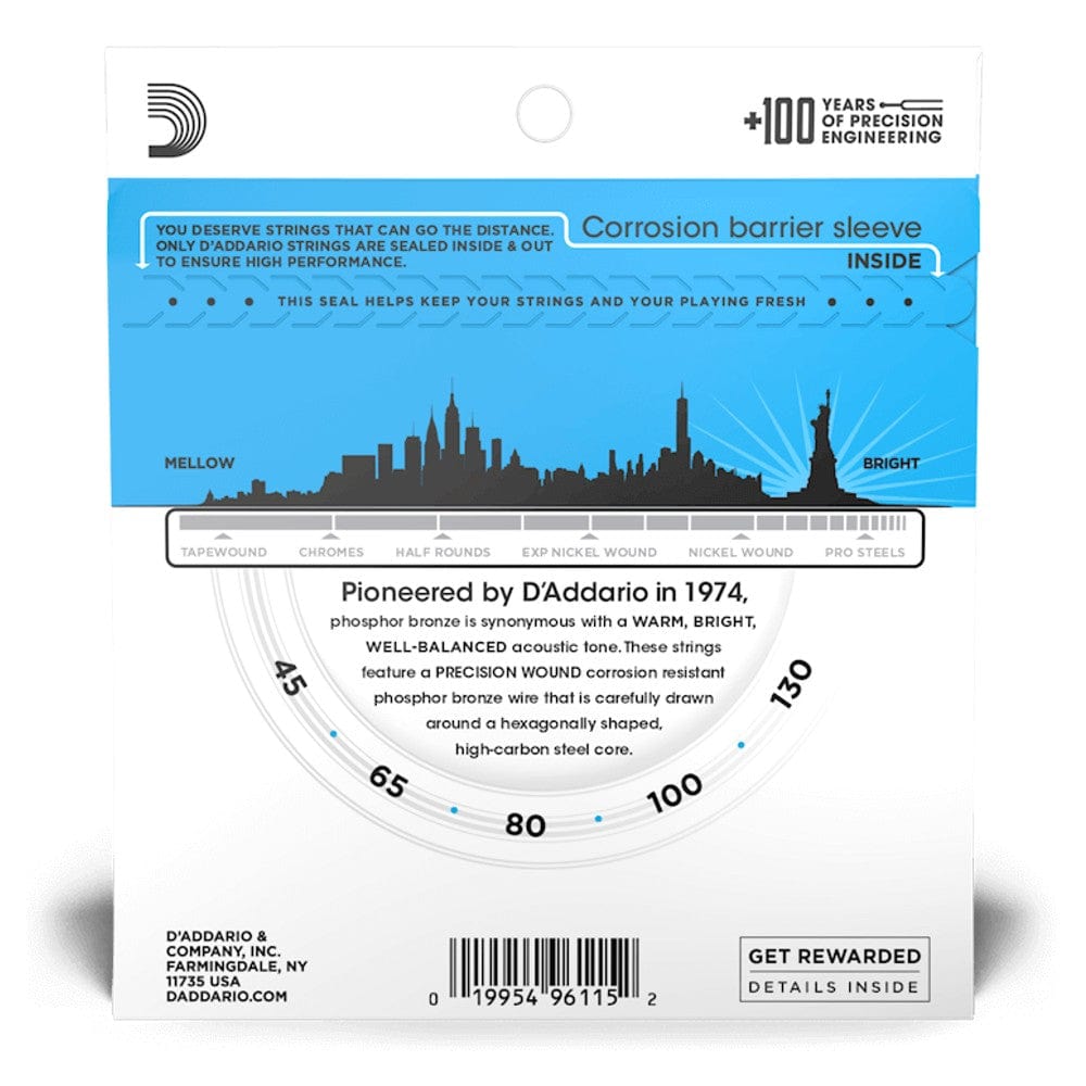 daddario bass guitar strings d'addario epbb170-5 pb 5-string acoustic bass guitar strings