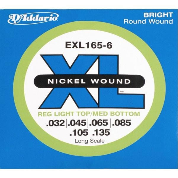 daddario bass guitar strings d'addario exl165-6 bass string set, xl nickel .032-.135