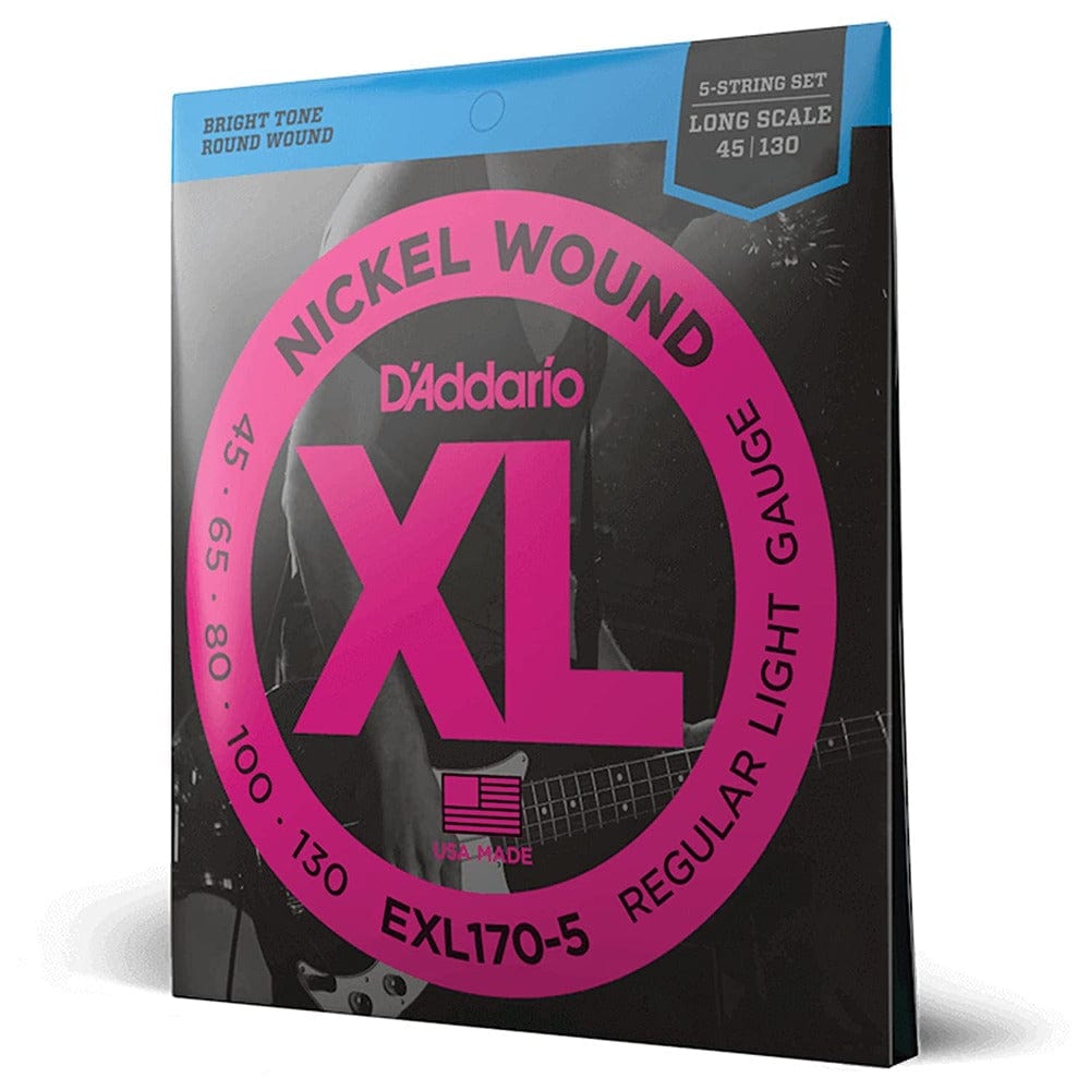 daddario bass guitar strings d'addario exl170-5 xl nickel round wound 5-string bass strings