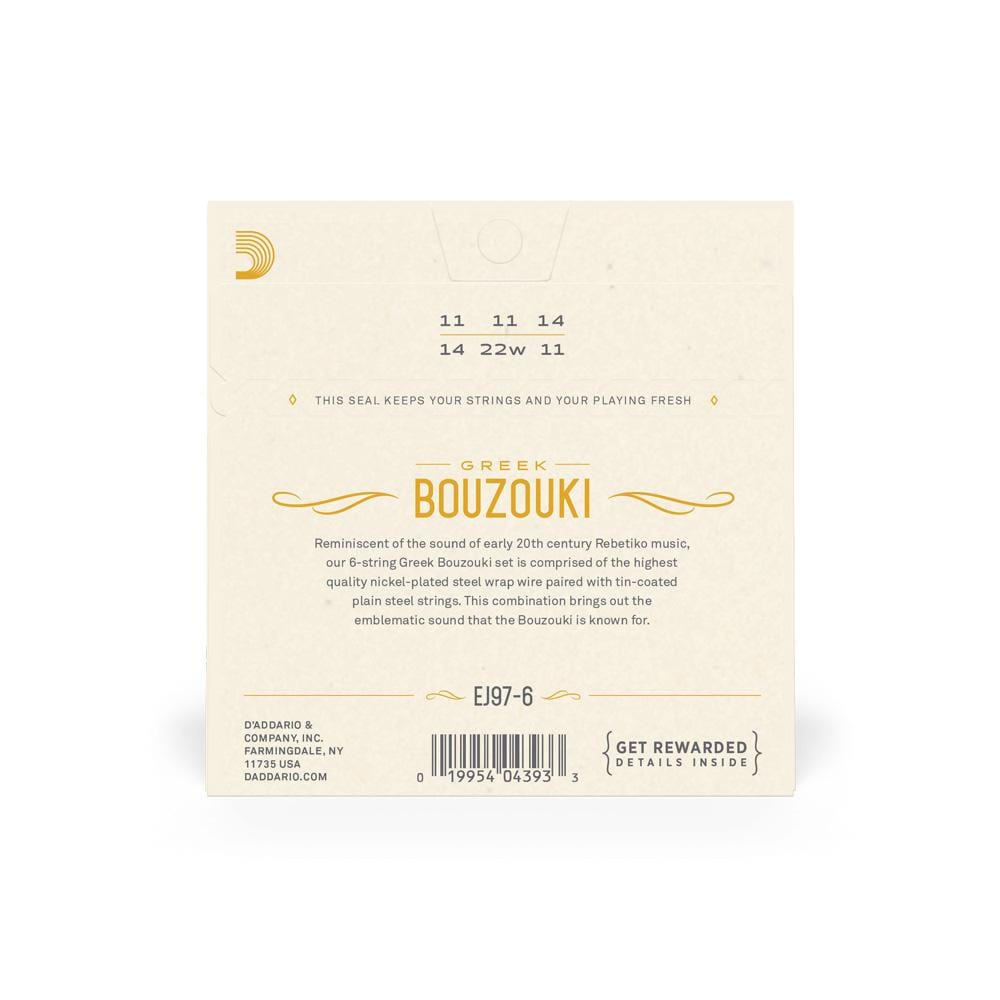 daddario bouzouki strings d'addario ej97-6 greek bouzouki 6 string set