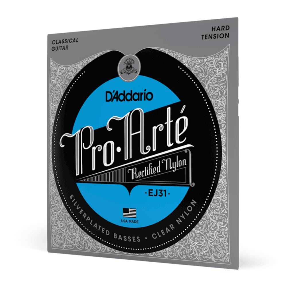 daddario classical guitar strings .029 - .044 d'addario ej31 rectified nylon hard tension tie end classical guitar string set