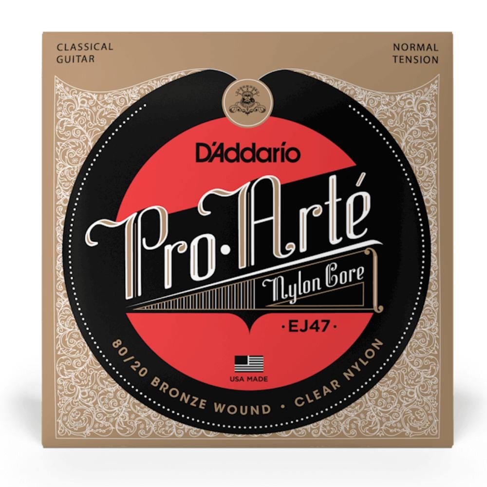 daddario classical guitar strings daddario pro-arté ej47 80/20 bronze wrap nylon core classical guitar string set