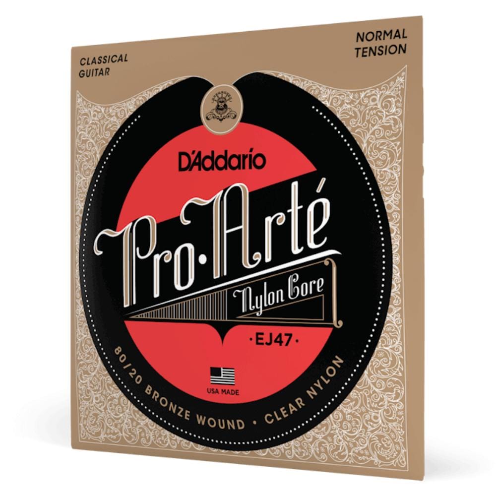 daddario classical guitar strings daddario pro-arté ej47 80/20 bronze wrap nylon core classical guitar string set