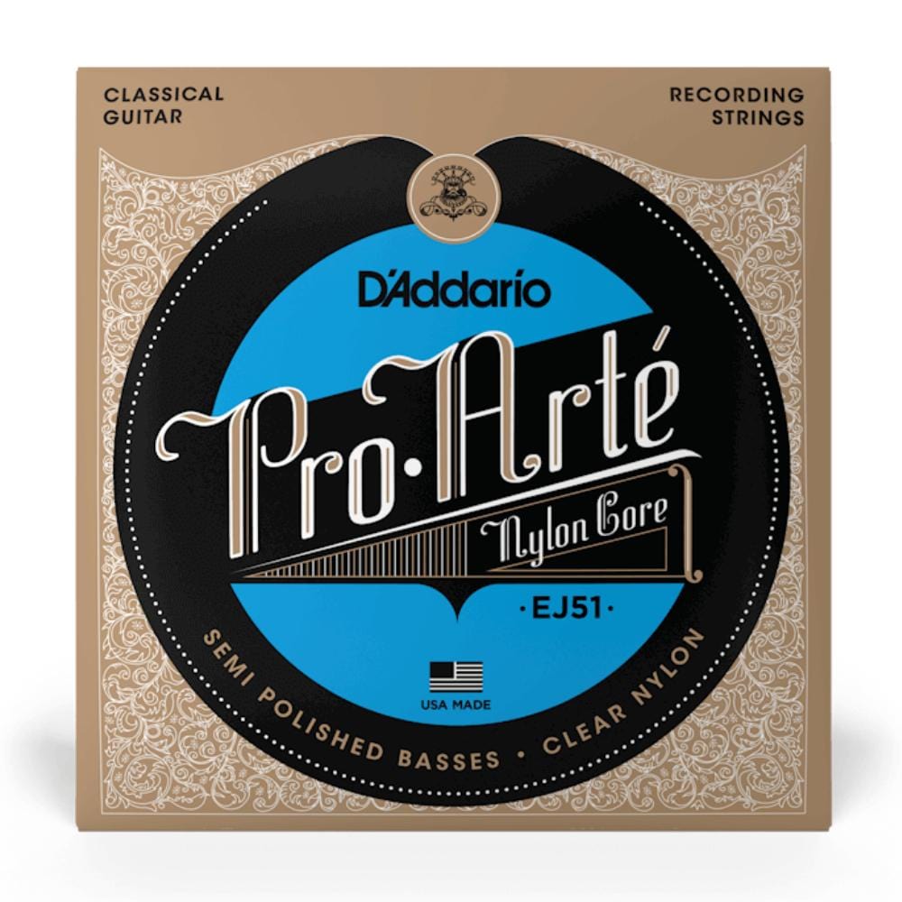 daddario classical guitar strings daddario pro-arté ej51 silver plated wrap nylon core classical guitar string set