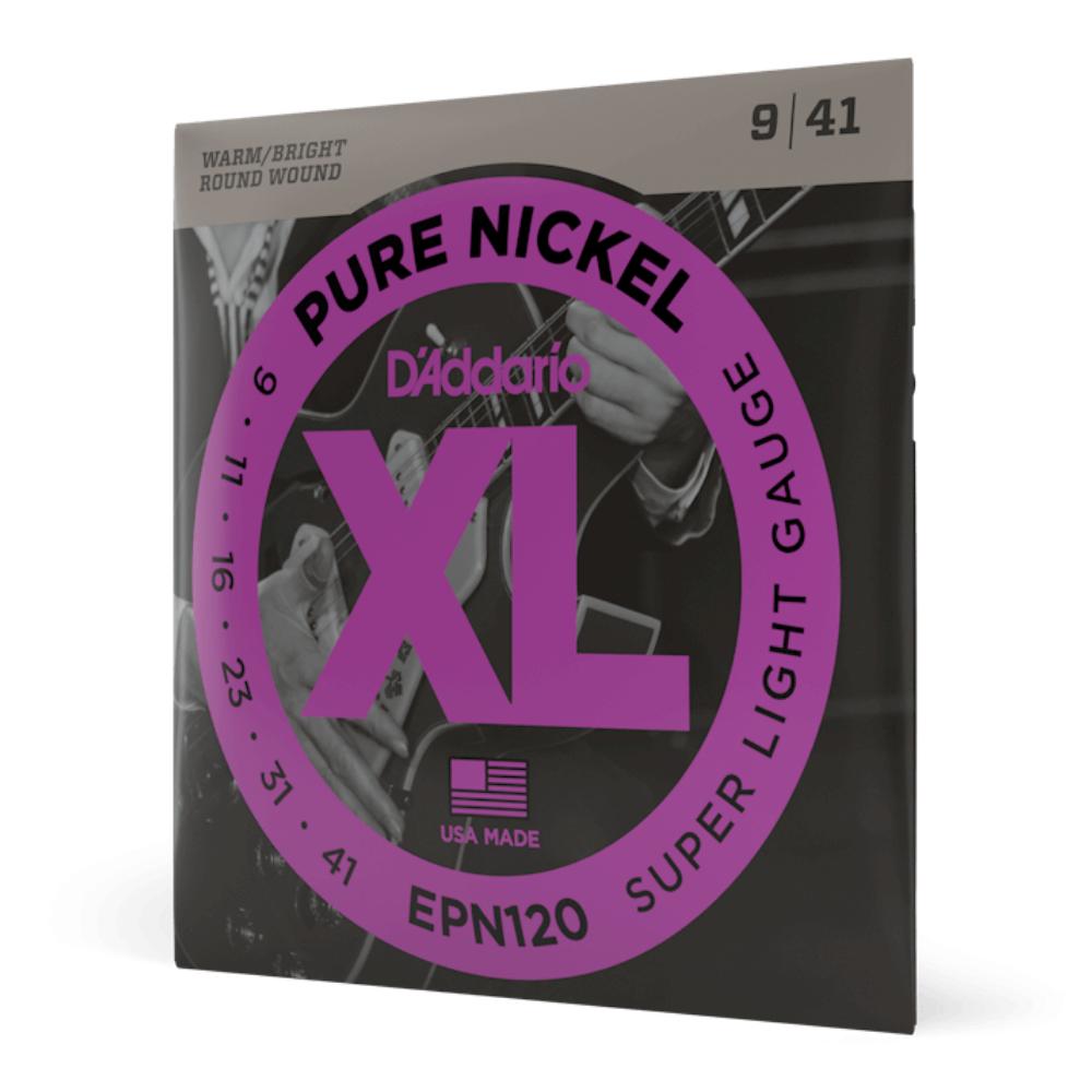 daddario electric guitar strings d'addario epn120 xl pure nickel wound super light electric guitar strings 09-41