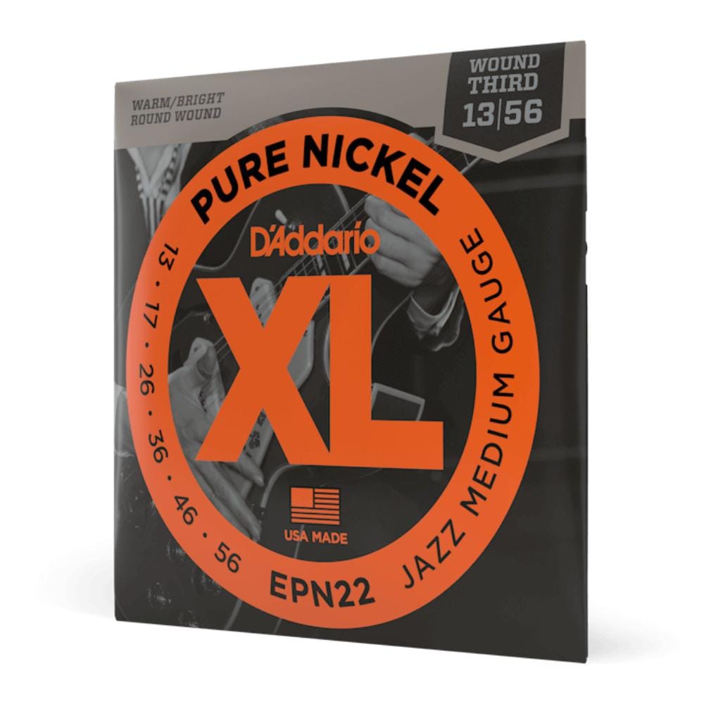 daddario electric guitar strings d'addario epn22 xl pure nickel wound jazz medium electric guitar strings 13-56