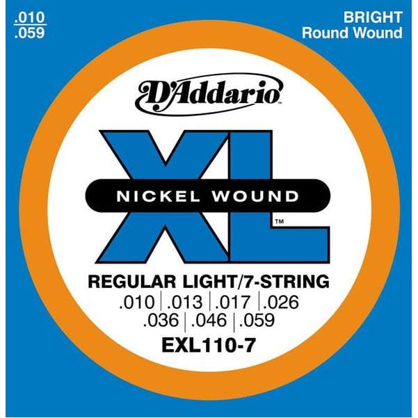 daddario electric guitar strings d'addario exl110-7 electric guitar strings, regular lite, 7-string