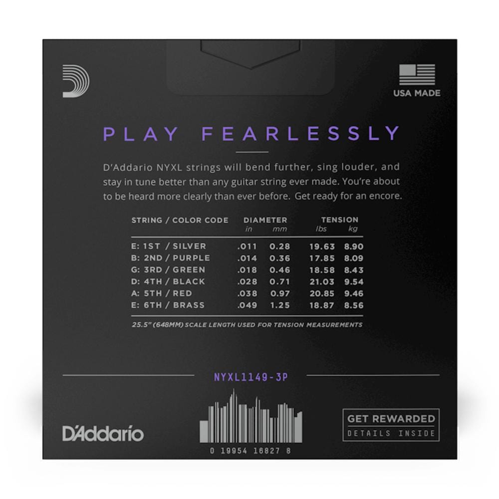 daddario electric guitar strings d'addario nyxl1149 electric guitar strings nickel wound medium 11-49 #quantity_pack-of-3