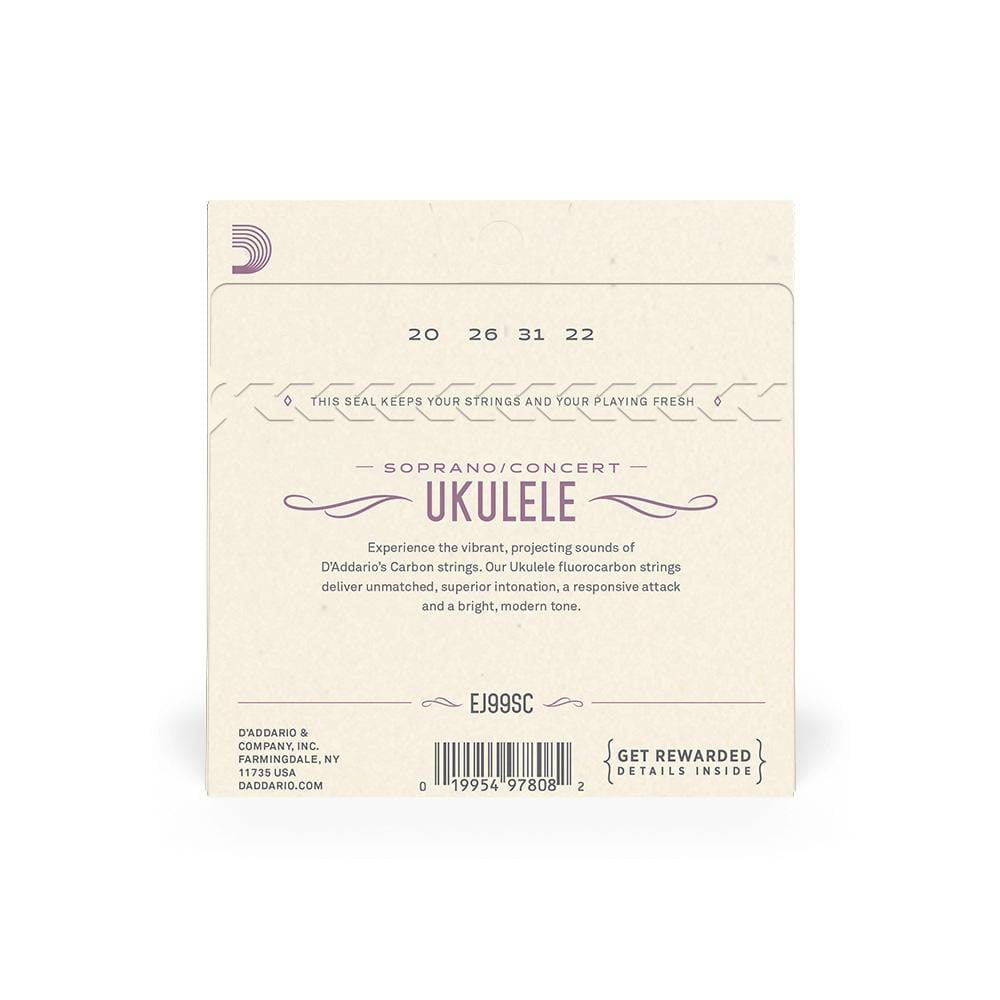 daddario ukulele strings d'addario ej99sc soprano/concert ukulele string set