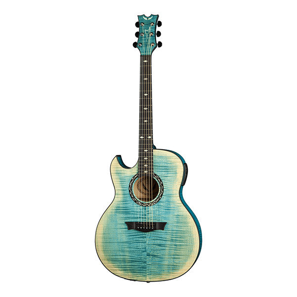dean electro acoustic guitars dean guitar exhibition fm left handed cutaway electro acoustic guitar - flamed faded denim