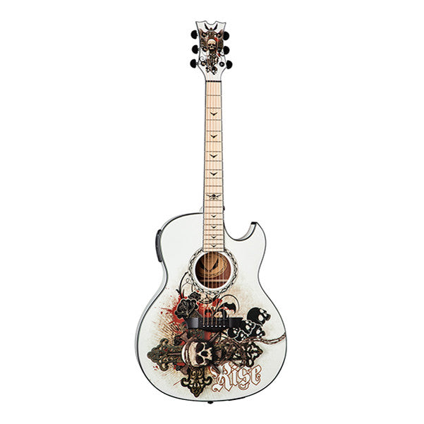 dean electro acoustic guitars dean guitar exhibition resurrection cutaway electro acoustic guitar - white with resurrection graphics