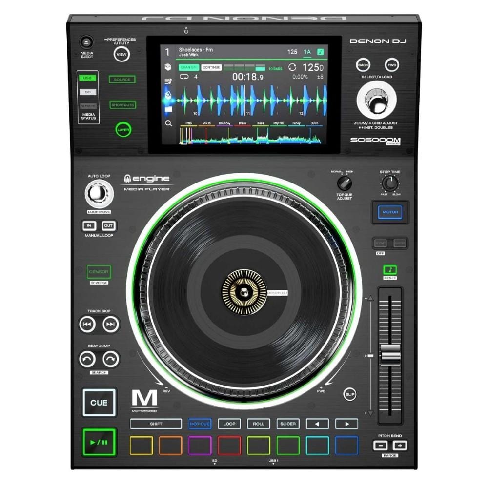 denon dj controller interfaces denon dj sc5000m prime professional dj media player with motorized platter and 7 inch multi-touch display