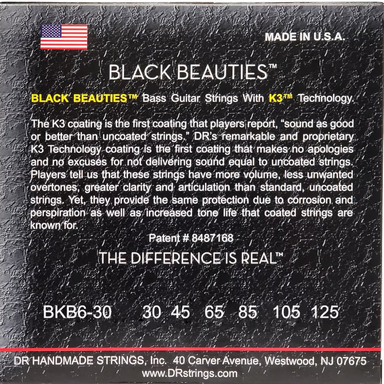 DR Bass Guitar Strings DR String BKB6-30 Black Beauties Medium Bass Guitar 6 Strings Set - .030-.125