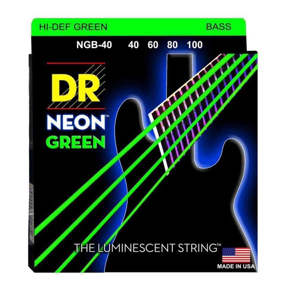 dr bass guitar strings dr string ngb 40 hi def neon green colored bass strings - light 40-100