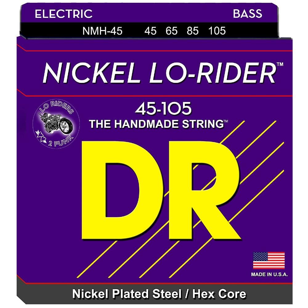 DR Bass Guitar Strings DR String NMH-45 Nickel Lo Rider Medium 4 String Bass Guitar Strings Set - 45-105