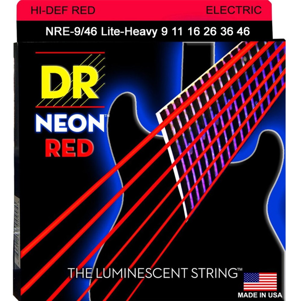 DR Electric Guitar Strings DR NRE-9/46 Neon Hi-Def Red Coated Electric Guitar String - 9-46