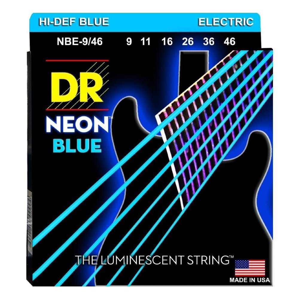 dr electric guitar strings dr string nbe 9/46 hi def neon blue colored electric guitar strings- light to medium 9-46