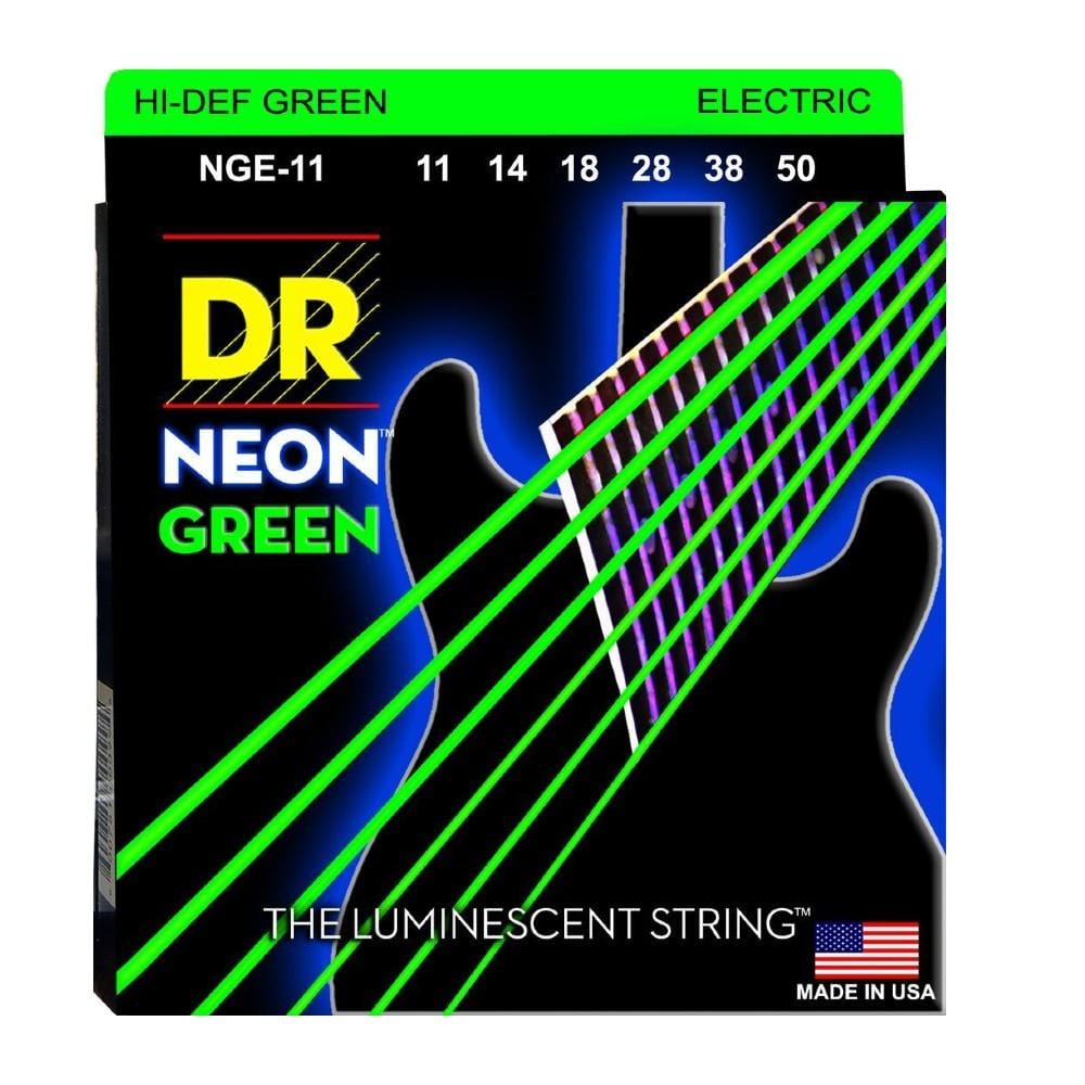 dr electric guitar strings dr string nge11 hi def neon green colored electric guitar strings - heavy 11-50