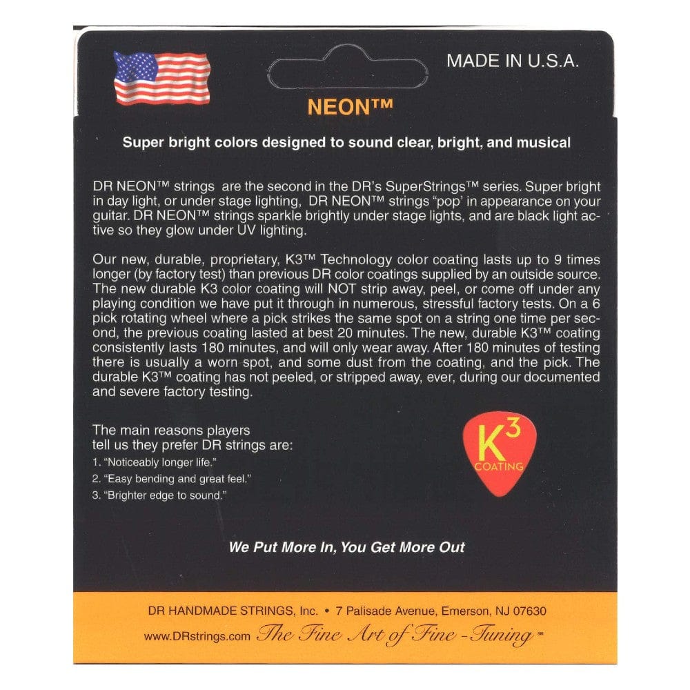dr electric guitar strings dr strings noe-10 electric guitar strings, medium - neon hidef orange